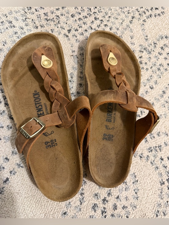 Birkenstock Shoes - Birkenstock Brown Braided Leather Toe-Post Sandals